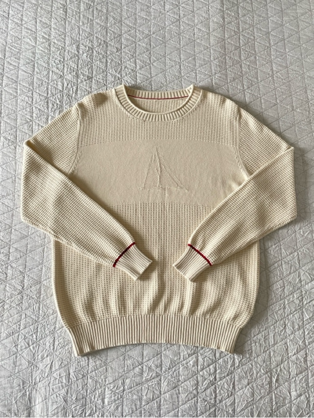 Waffle Stitch Cotton Sweater | Men’s Large | Beige | New w/ tags